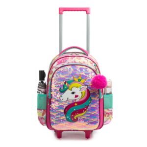 1048T-3 New Fashion Sequin School Bags For Kids With Wheels 3 Pcs Backpack Set - Image 3